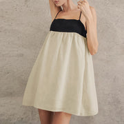 linen spaghetti strap mini dress, view 3 - MRSLM
