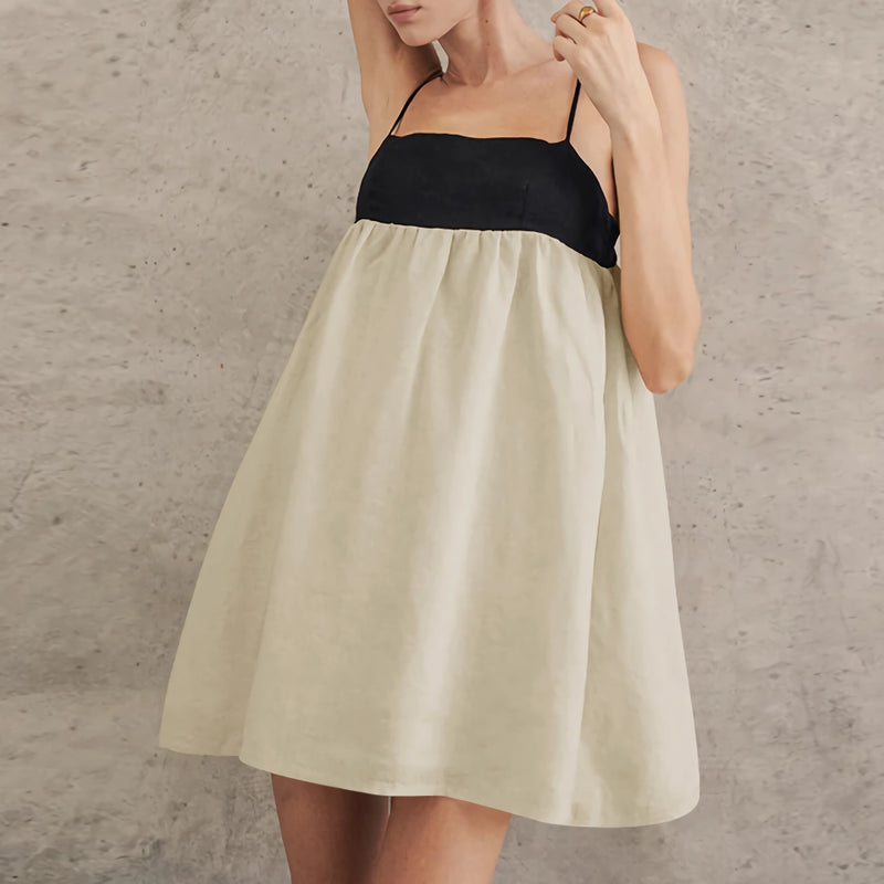 linen spaghetti strap mini dress, view 3 - MRSLM