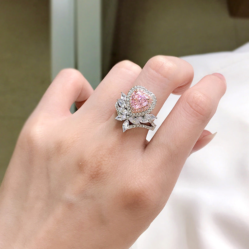 women's pink heart silver ring - MRSLM