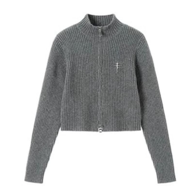 y2k grey zipper cardigan, view 3 - MRSLM