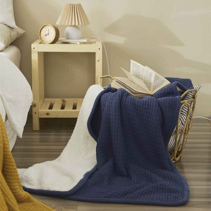 classic waffle plaid cotton knitted throw blanket, view 18 - MRSLM