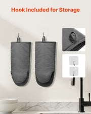 Gray cotton oven mitts with silicone grip, view 4 - MRSLM