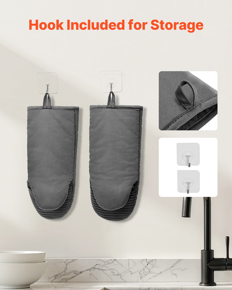 Gray cotton oven mitts with silicone grip, view 4 - MRSLM