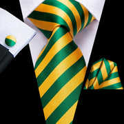 yellow and green striped silk necktie set for men, view 3 - MRSLM
