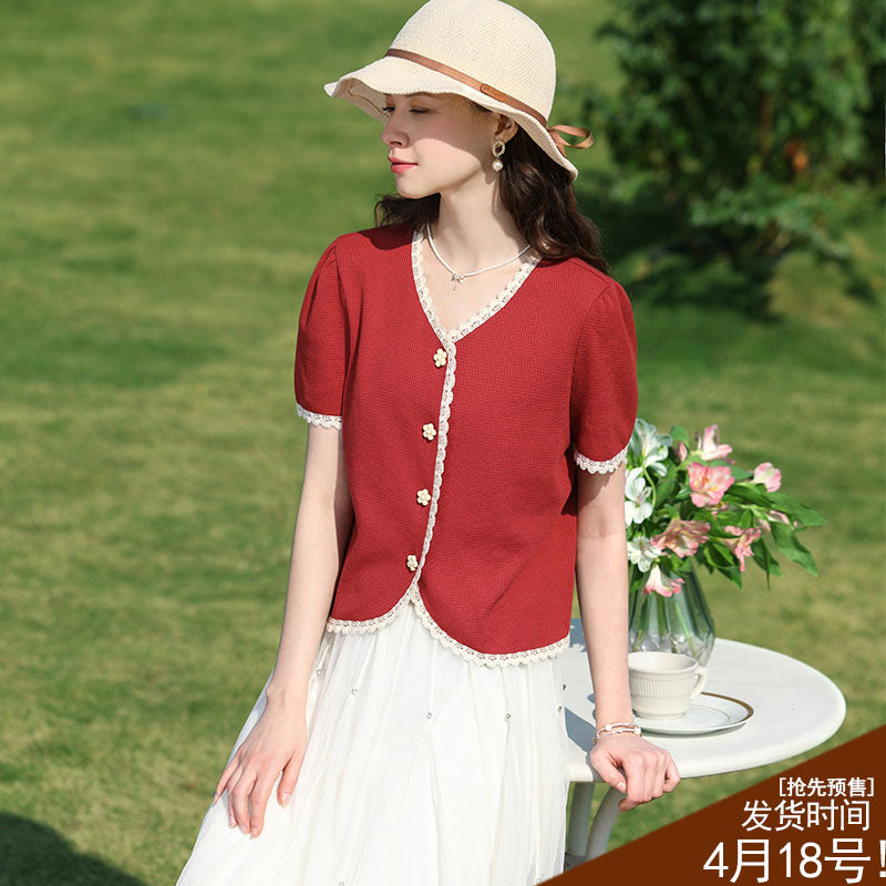 women's lace V-neck blouse, view 2 - MRSLM