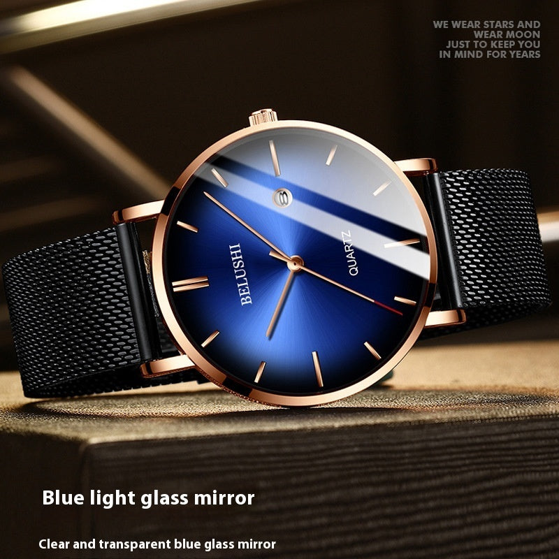 ultra-thin blue dial quartz watch, view 4 - MRSLM