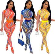 printed lace-up tee and tie-dye mesh trousers set, view 2 - MRSLM