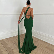 inclined shoulder maxi long dress, view 17 - MRSLM