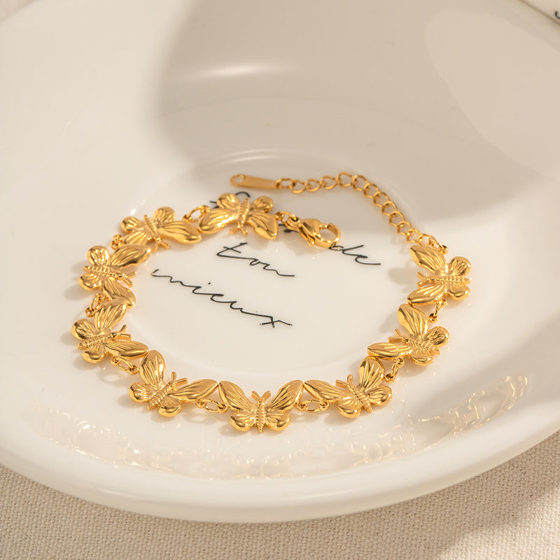 18K Gold Plated Stainless Steel Butterfly Bracelet - Water Resistant & Fine Polished