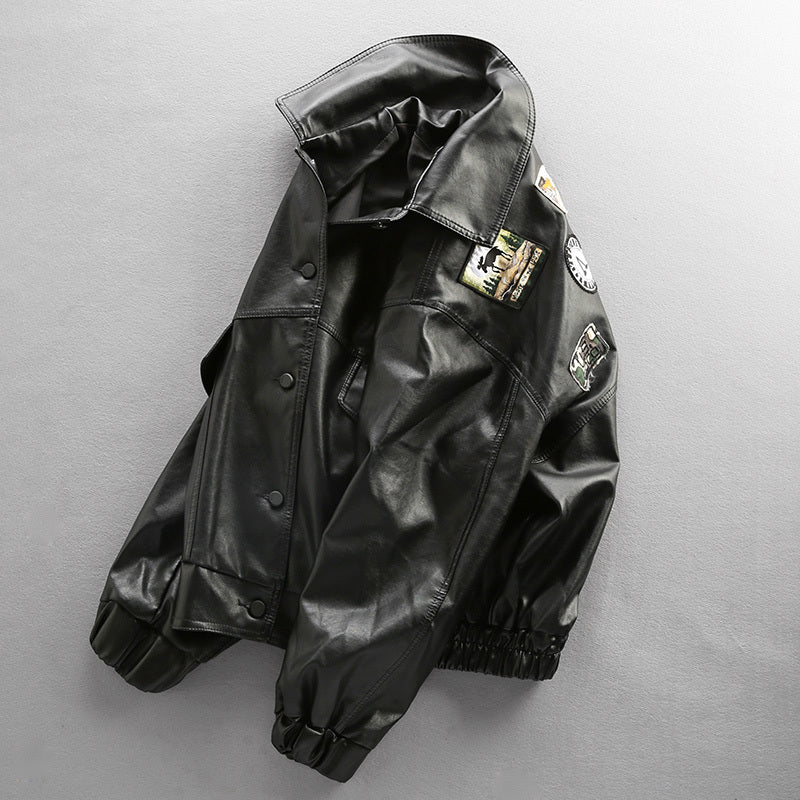 Street Trend Handsome Loose Fitting PU Leather Clothes