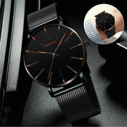 men's ultra thin black quartz watch, view 9 - MRSLM