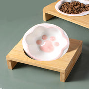 cartoon paw raised pet bowl with wooden stand, view 5 - MRSLM