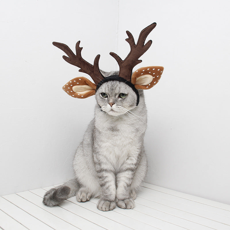 Plush Christmas reindeer antler headband for dogs and cats - MRSLM