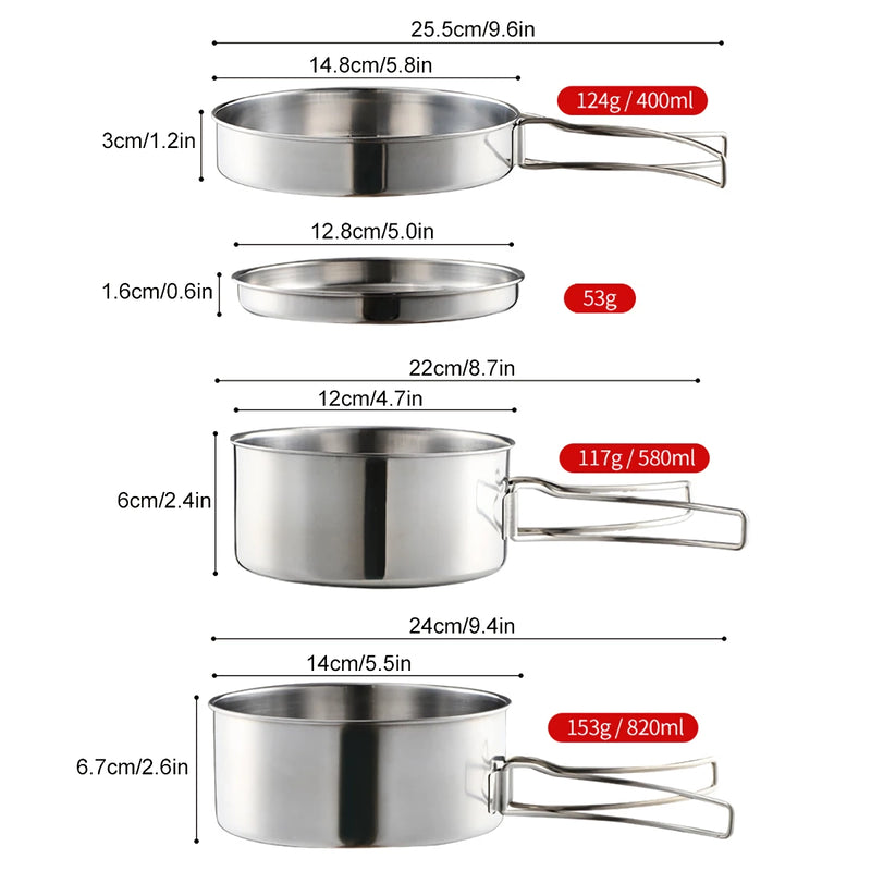 Stainless steel camping cookware set, view 10 - MRSLM