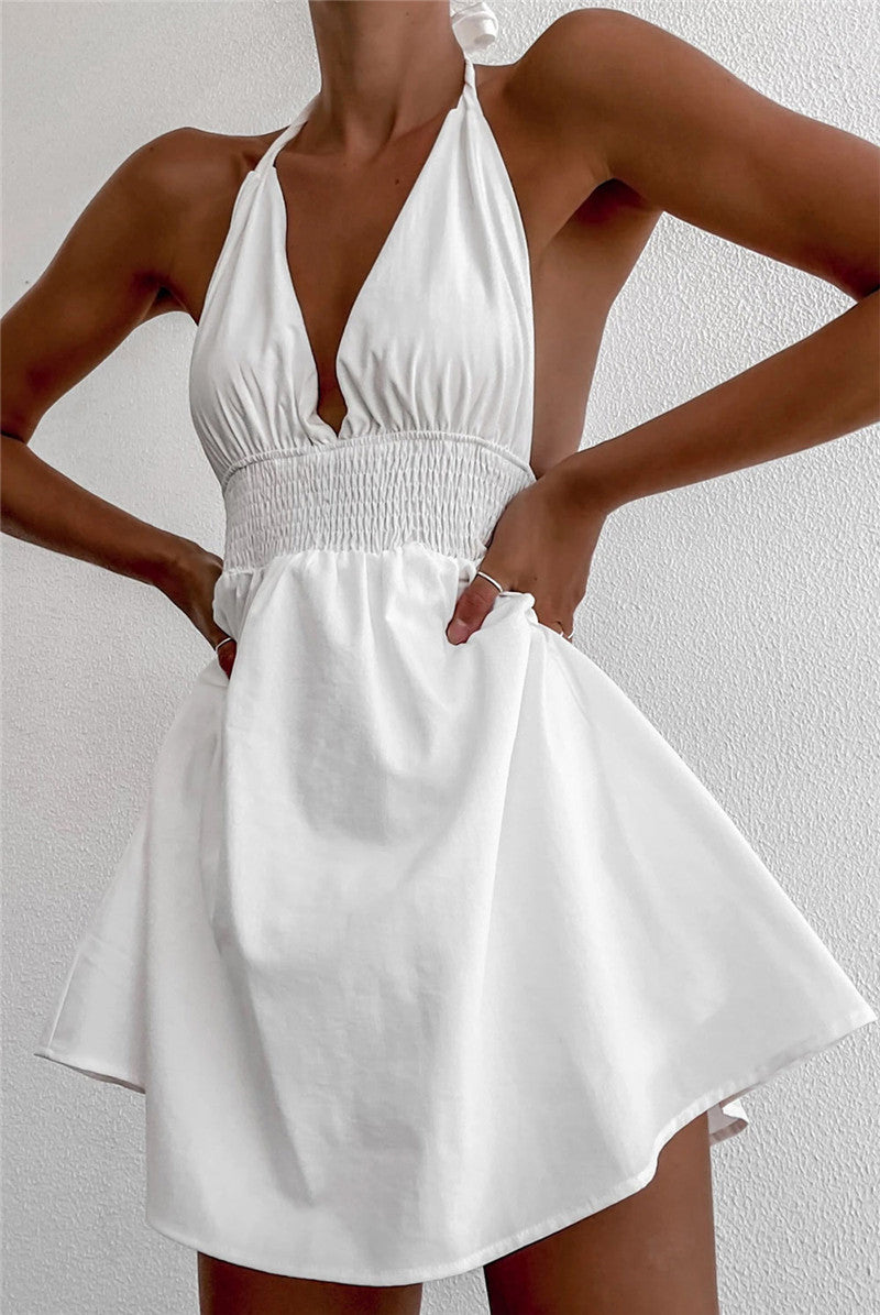 white halter dress with chest pad, view 2 - MRSLM
