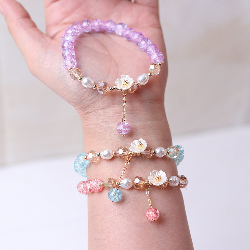 purple beaded white flower bracelet, view 8 - MRSLM