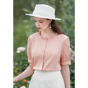 Floral embroidered stand collar blouse, view 3 - MRSLM