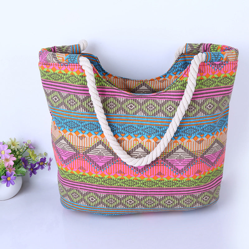 striped canvas beach bag, view 3 - MRSLM