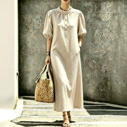 Women's puff sleeve stand collar straight dress, view 2 - MRSLM