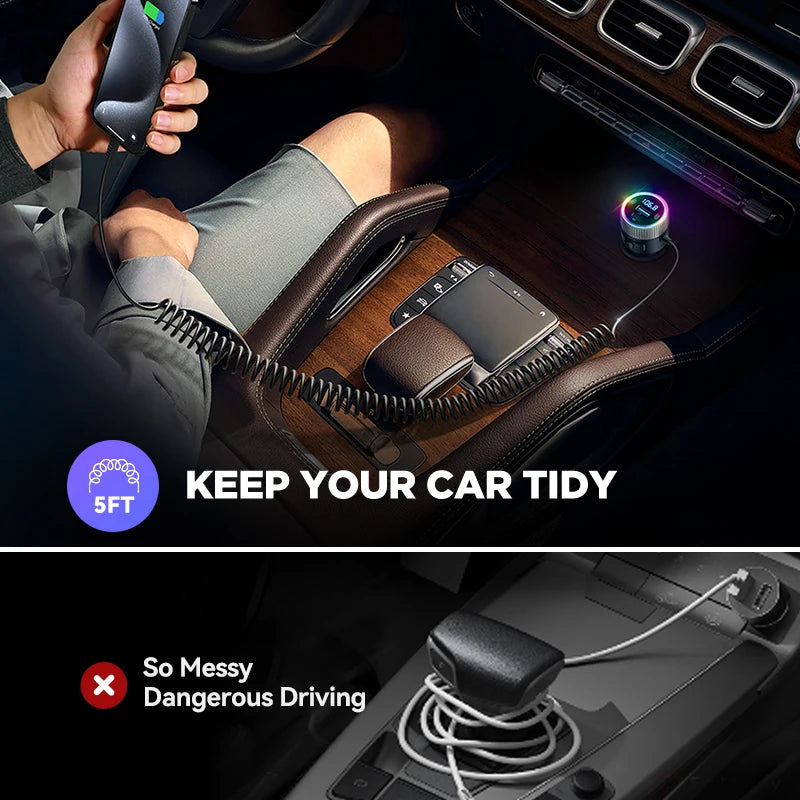 60w bluetooth 5.4 fm transmitter with fast charger, view 5 - MRSLM