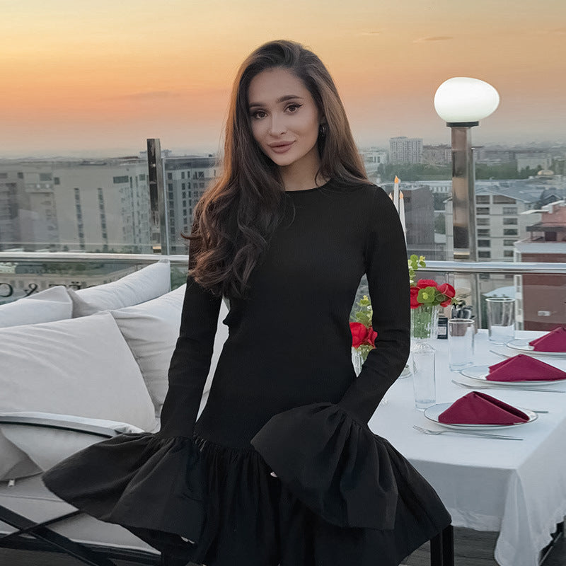 contrast color long sleeve swing dress, view 4 - MRSLM