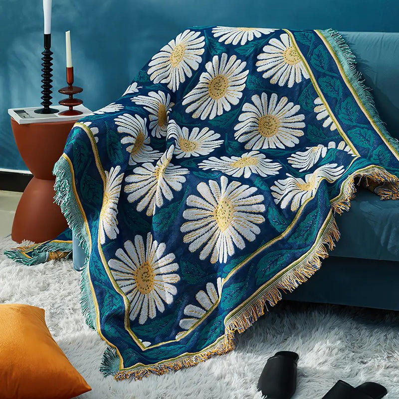 retro jacquard boho cotton linen sofa blanket, view 2 - MRSLM