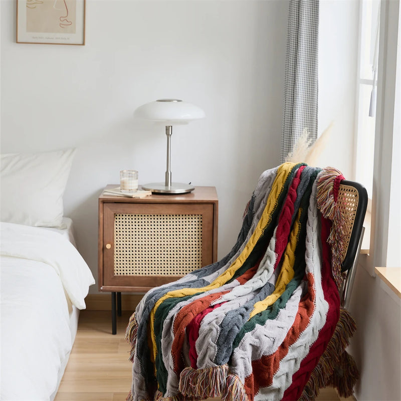 Elegant wool blend blanket with tassel edges, view 7 - MRSLM