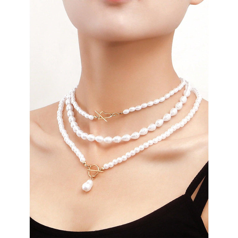 imitation pearl heart pendant necklace, view 4 - MRSLM