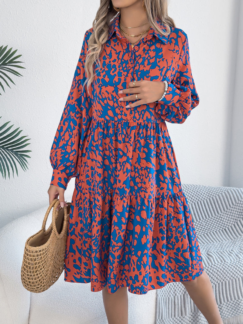 loose leopard-print long-sleeved shirt dress, view 8 - MRSLM