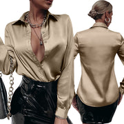 satin pleated long sleeve loose top, view 12 - MRSLM