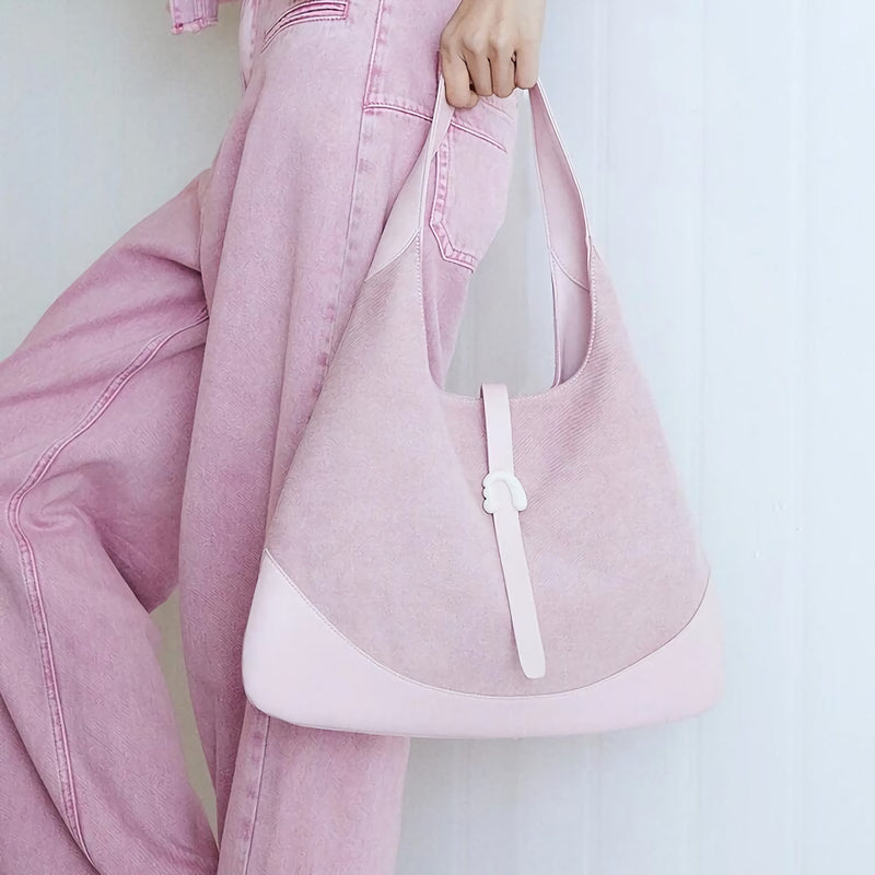 triangle denim shoulder tote, view 8 - MRSLM