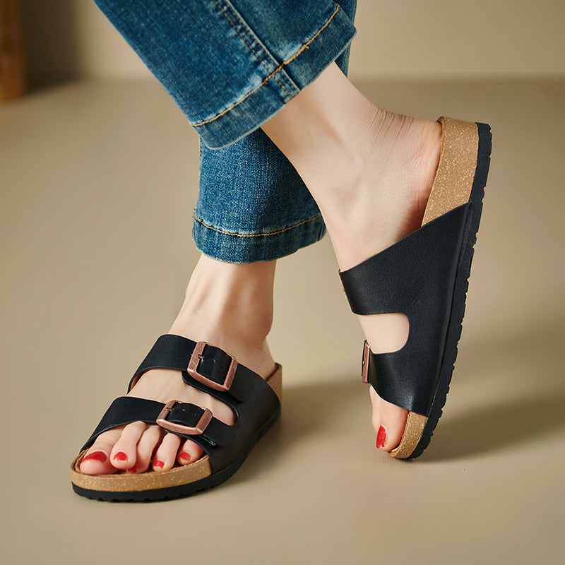women's flat cork sandals, view 7 - MRSLM