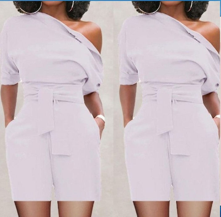 women's shoulder button one-piece shorts romper, view 5 - MRSLM