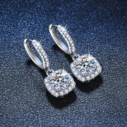 silver moissanite square stud earrings, view 3 - MRSLM