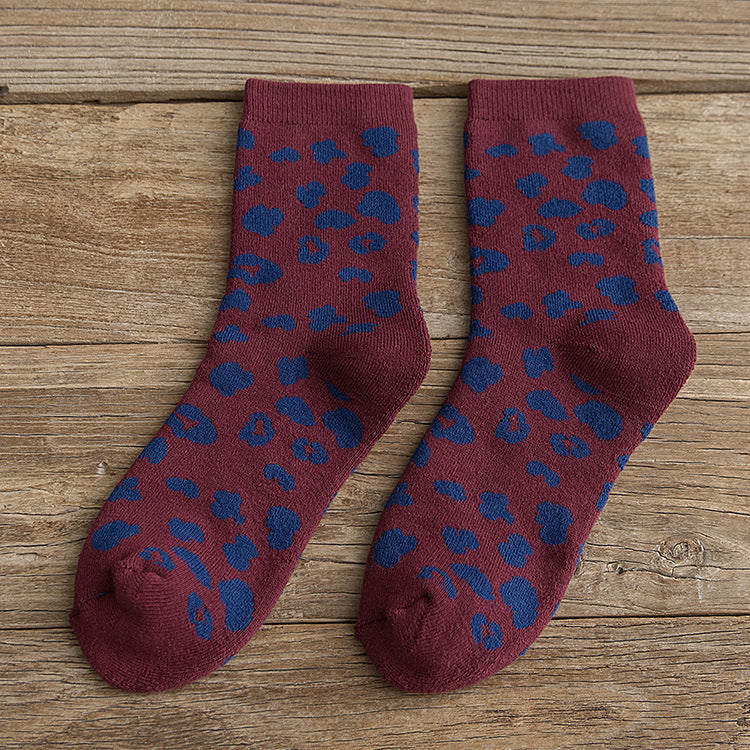 leopard print cotton terry tube socks, view 3 - MRSLM