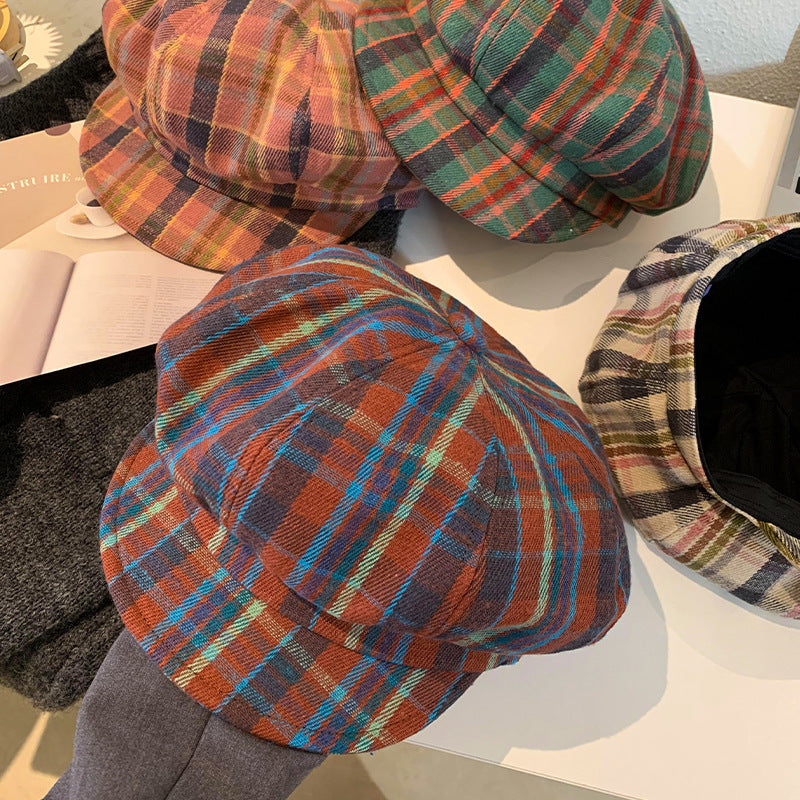 retro plaid beret, view 6 - MRSLM