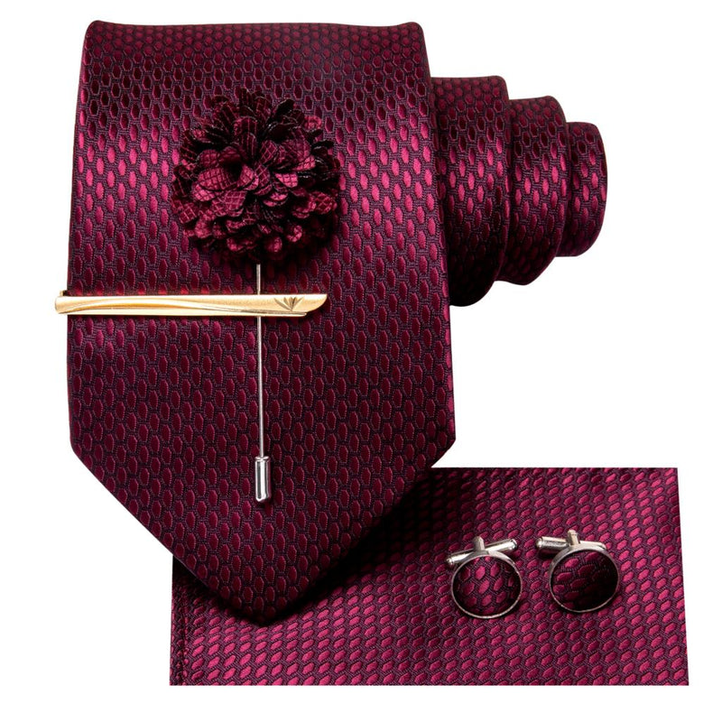 Red burgundy silk wedding tie set, view 3 - MRSLM