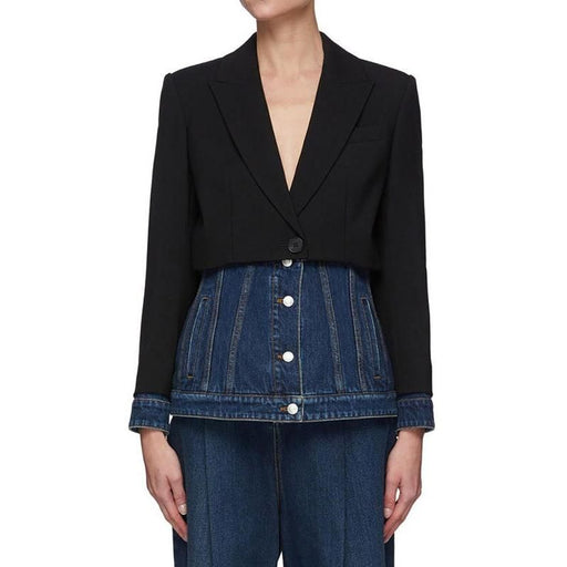 patchwork denim blazer for women - MRSLM