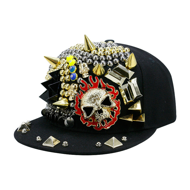 Flame skull flat brim rivet cap, view 4 - MRSLM