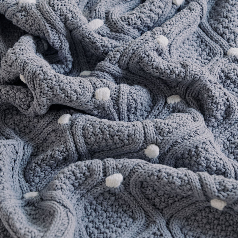 chunky knit blanket with pompons, view 11 - MRSLM