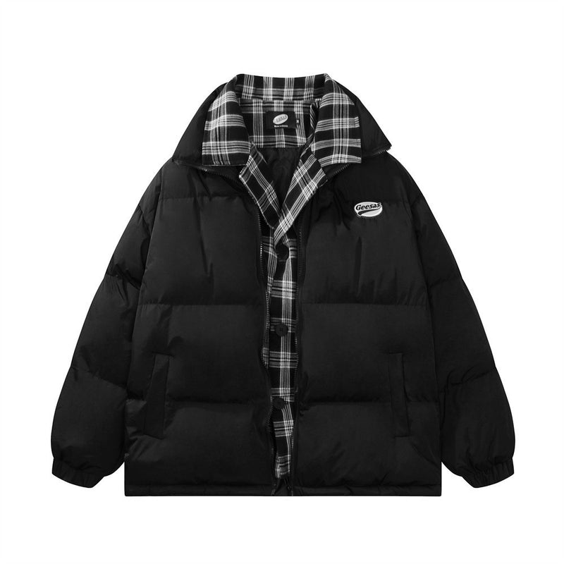 men's plaid fake two-piece padded coat, view 5 - MRSLM