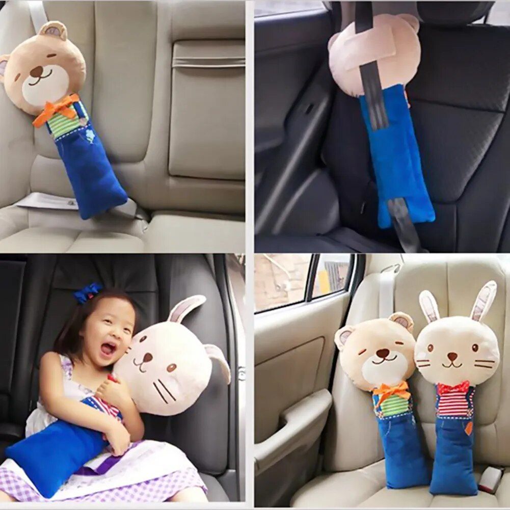 Adjustable Cute Animal Car Seat Strap Cover & Pillow for Kids