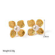18k gold plated flower earrings with shell beads, view 2 - MRSLM