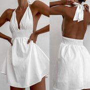 white halter dress with chest pad - MRSLM