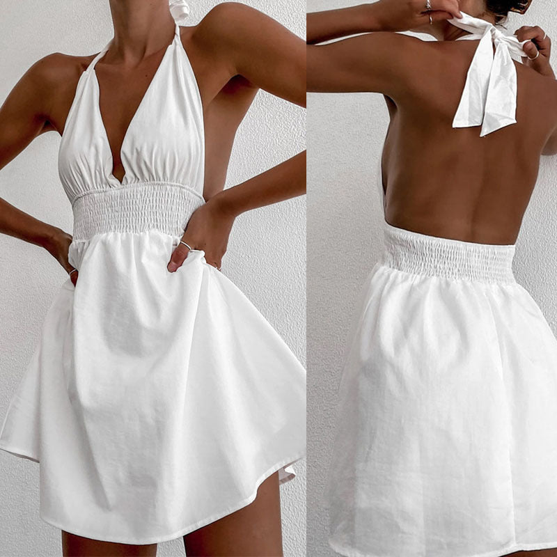 white halter dress with chest pad - MRSLM