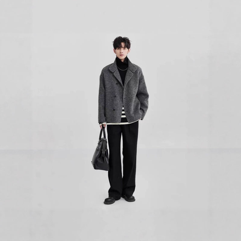 Men's gray tweed-look short coat, view 3 - MRSLM