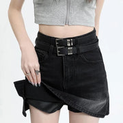 high waist denim mini skirt with belt, view 10 - MRSLM