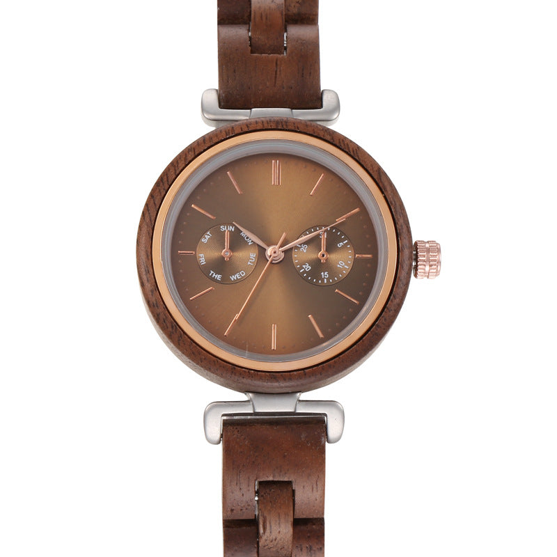 ladies ebony wood quartz watch, view 5 - MRSLM
