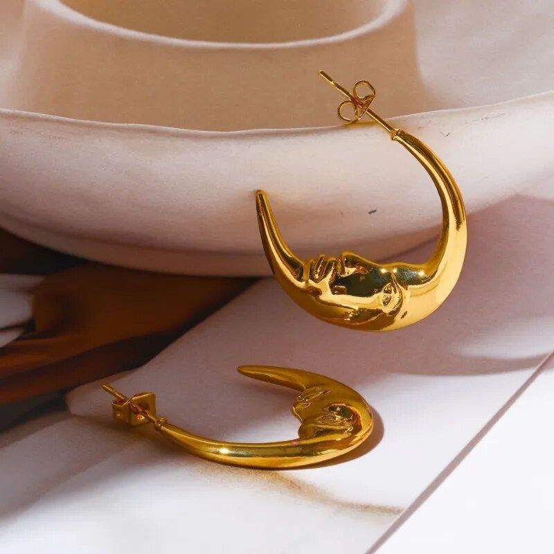 gold-tone moon stud earrings, view 3 - MRSLM