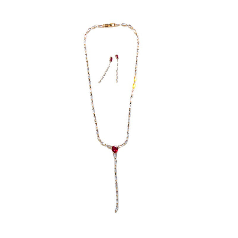 zircon long tassel collar chain set, view 3 - MRSLM